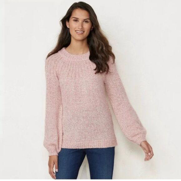 Lauren Conrad Long Sleeve Pink Fuzzy Sweater with Satin Back Bow Size Large - Picture 2 of 15